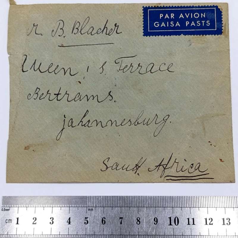 Wartime Latvian Airmail to South Africa - with 5 Latvian stamps cancelled 1940 - sent via Sweden