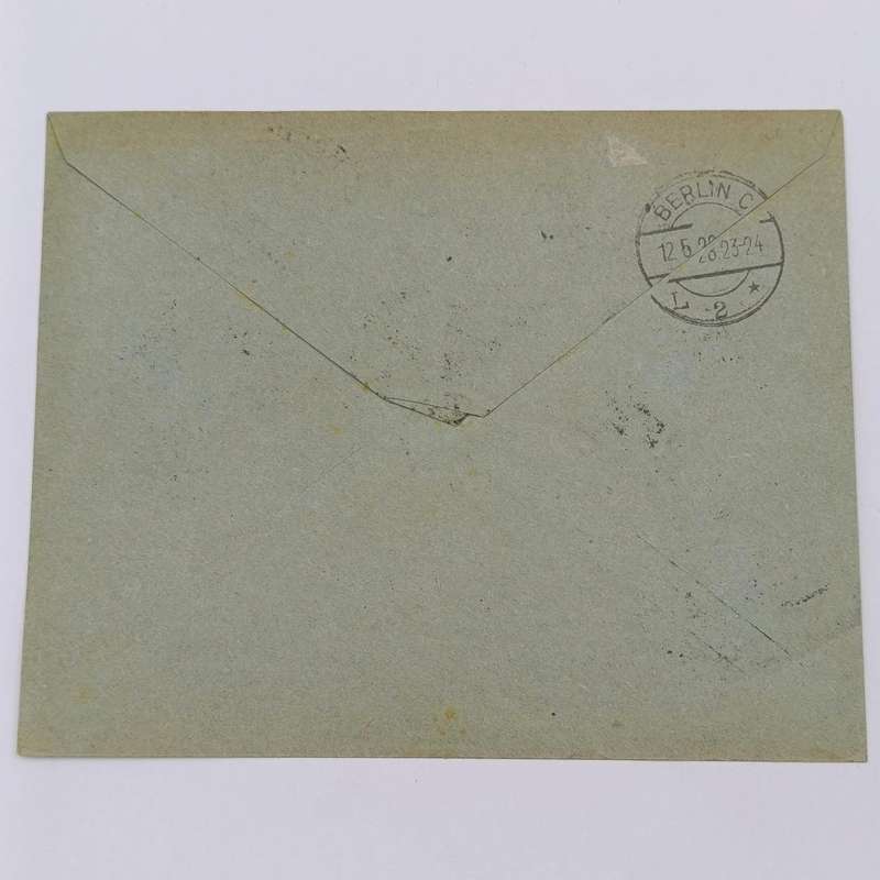 Airmail cover Riga, LATVIA to Berlin, Germany with 4 stamps cancelled 10-5-1928 various cachets