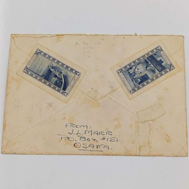 Multifranked Japanese Airmail cover OSAKA, Japan to Cape Town, South Africa