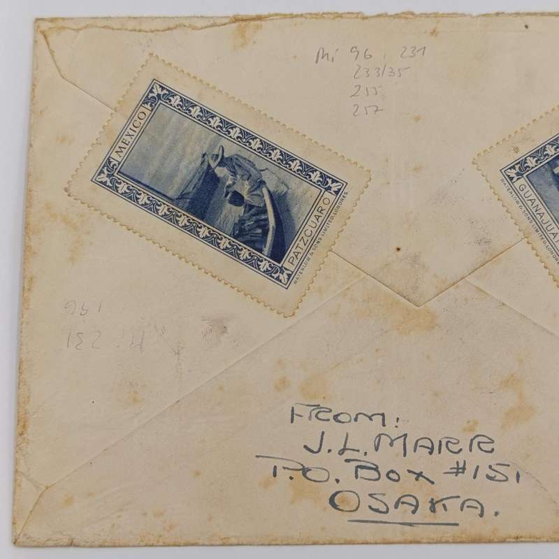 Multifranked Japanese Airmail cover OSAKA, Japan to Cape Town, South Africa