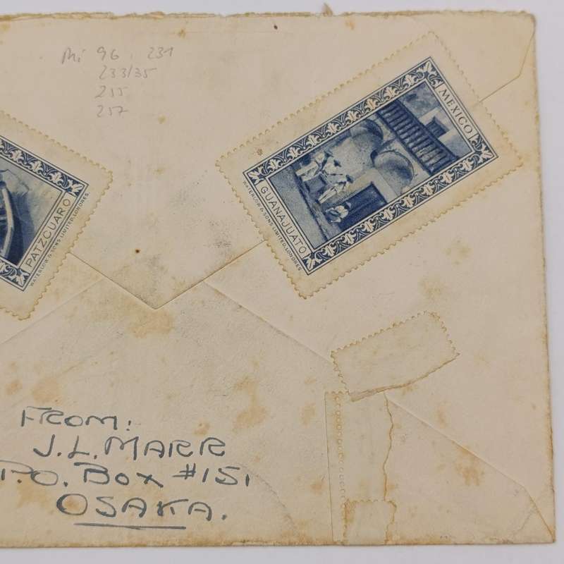Multifranked Japanese Airmail cover OSAKA, Japan to Cape Town, South Africa