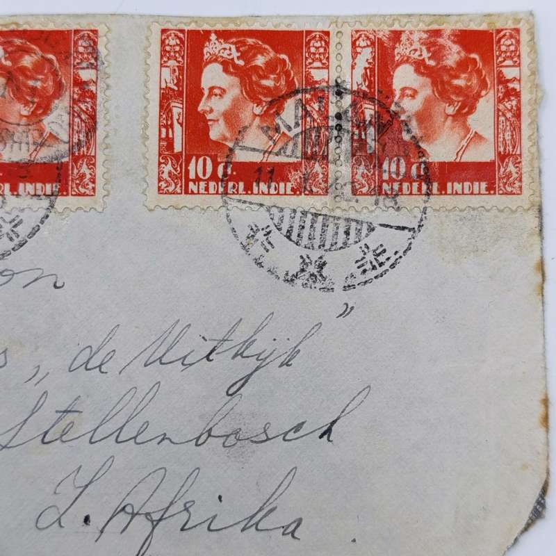 WW2 censored Airmail cover Java to Stellenbosch, South Africa with 4 Netherland India stamps