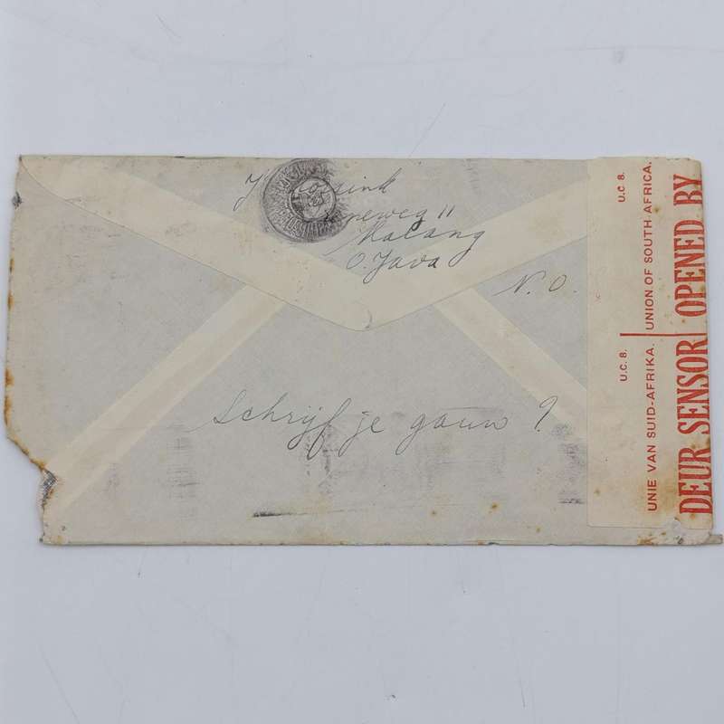 WW2 censored Airmail cover Java to Stellenbosch, South Africa with 4 Netherland India stamps