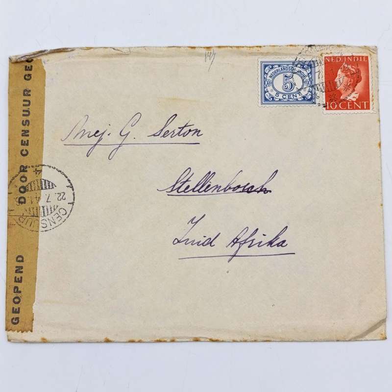 Censored WW2 cover Batavia to Stellenbosch, South Africa