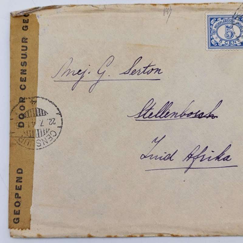 Censored WW2 cover Batavia to Stellenbosch, South Africa