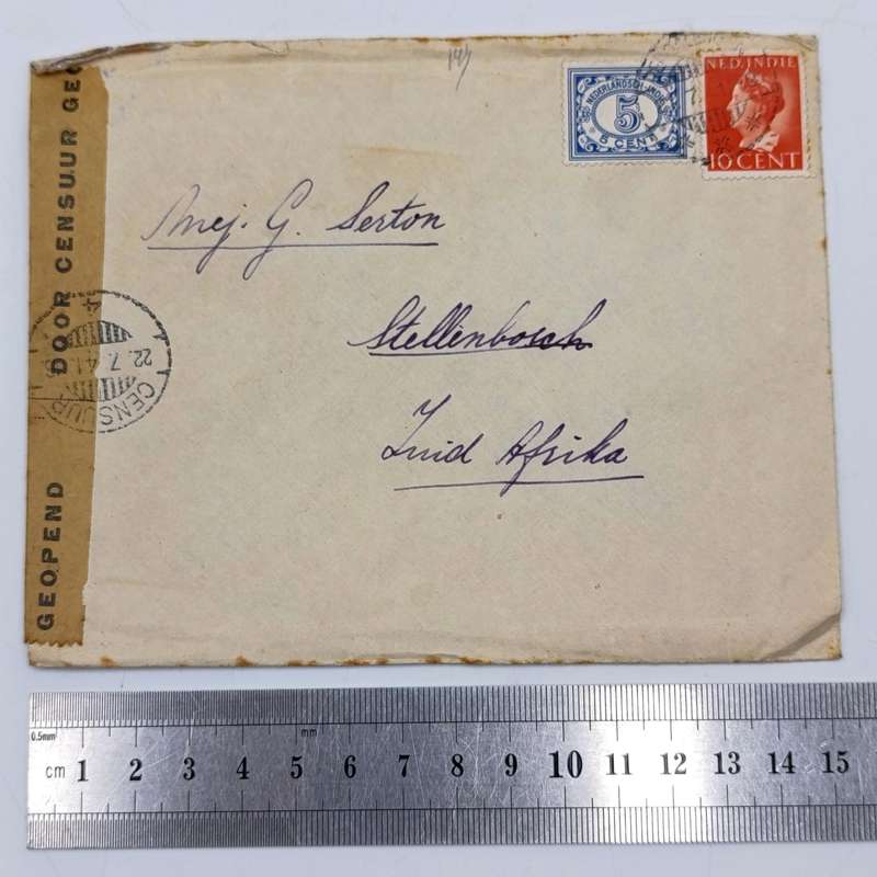 Censored WW2 cover Batavia to Stellenbosch, South Africa