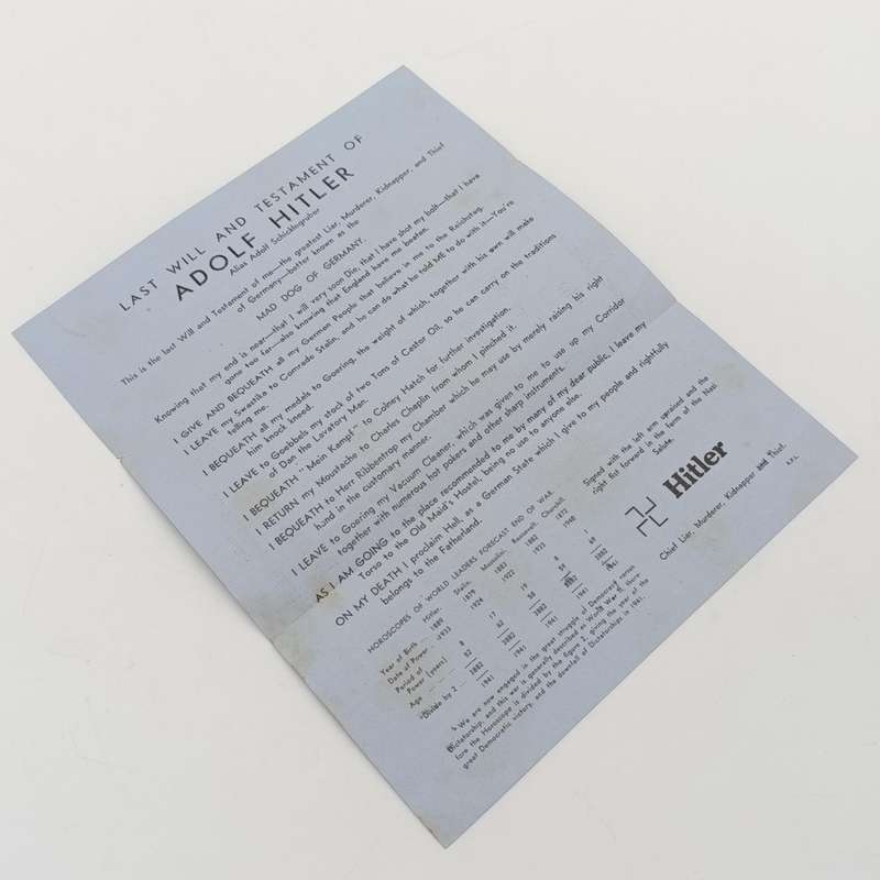 WW2 Propaganda leaflet - Last will and Testament of Adolf Hitler