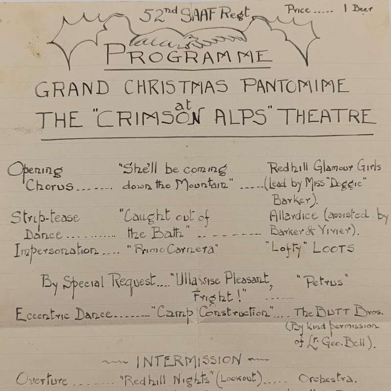 WW2 Programme the 52nd SAAF regiment - Christmas Pamtonime original