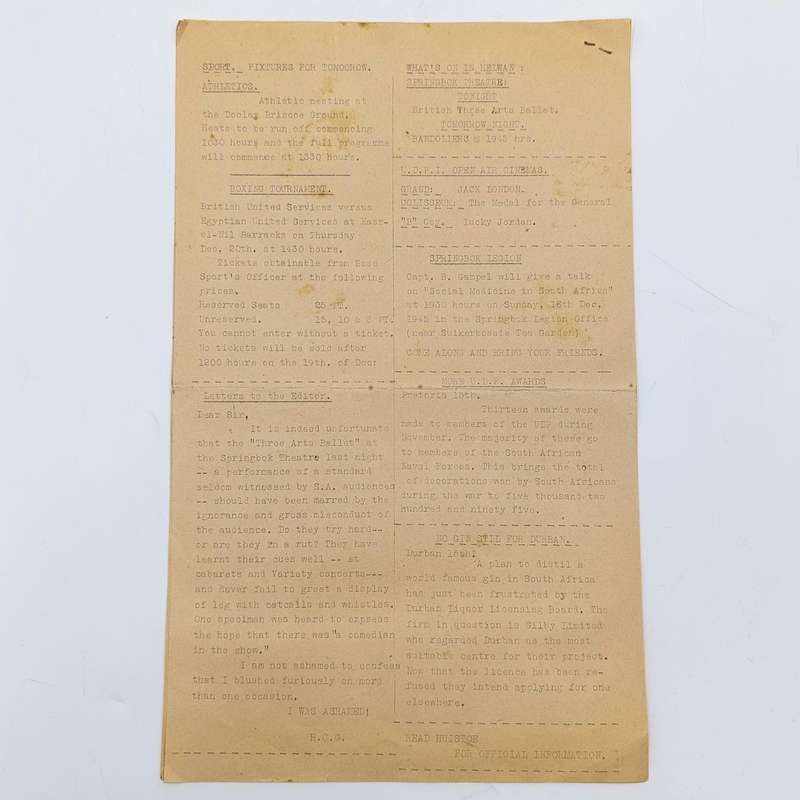 Original SA Forces newspaper at end of WW2 - HUIS-TOE - with  repatviation figures page