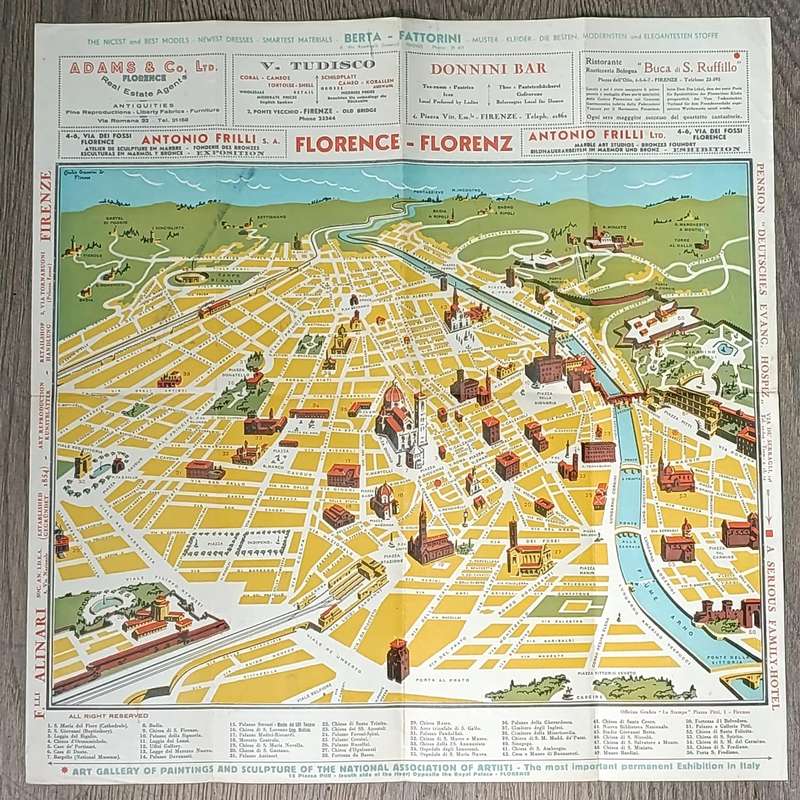 1940 WW2 period map of Florence, Italy brought back by Union soldier