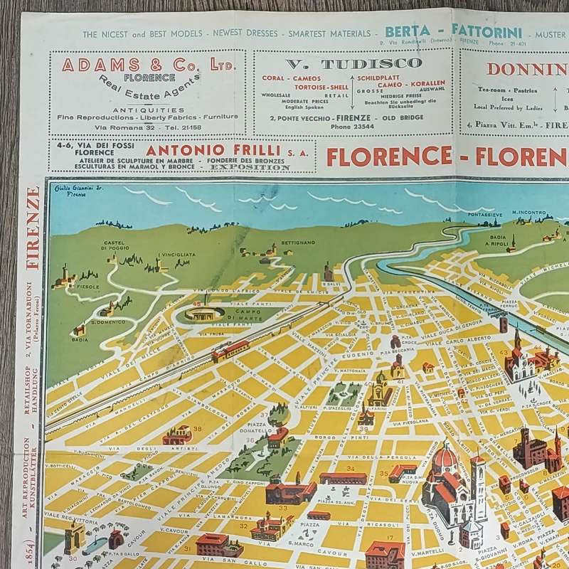 1940 WW2 period map of Florence, Italy brought back by Union soldier