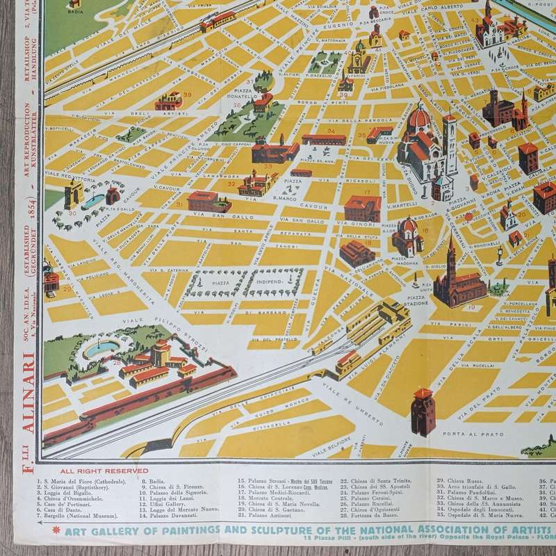 1940 WW2 period map of Florence, Italy brought back by Union soldier