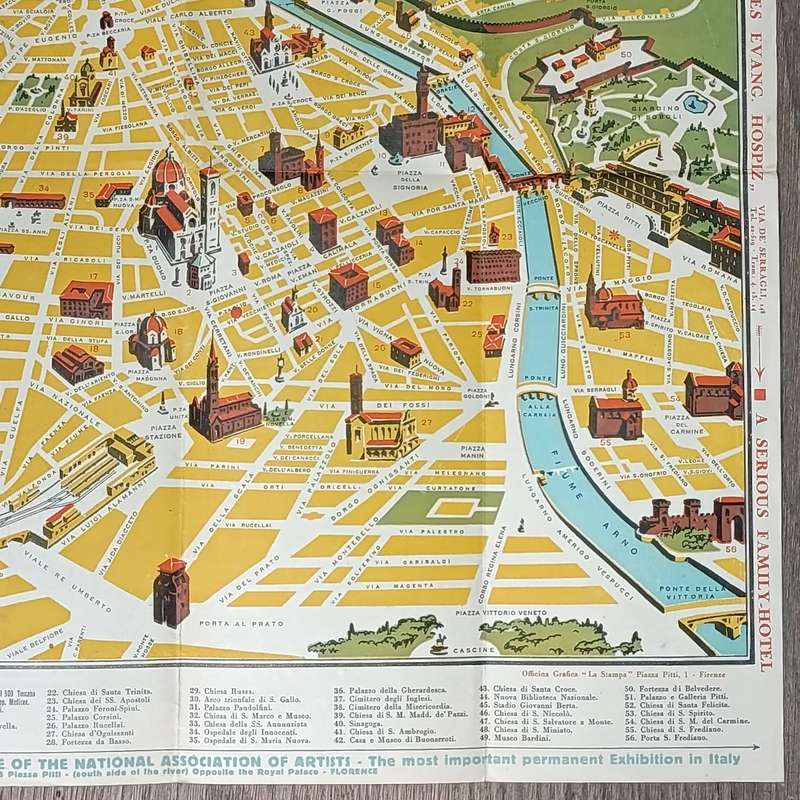 1940 WW2 period map of Florence, Italy brought back by Union soldier