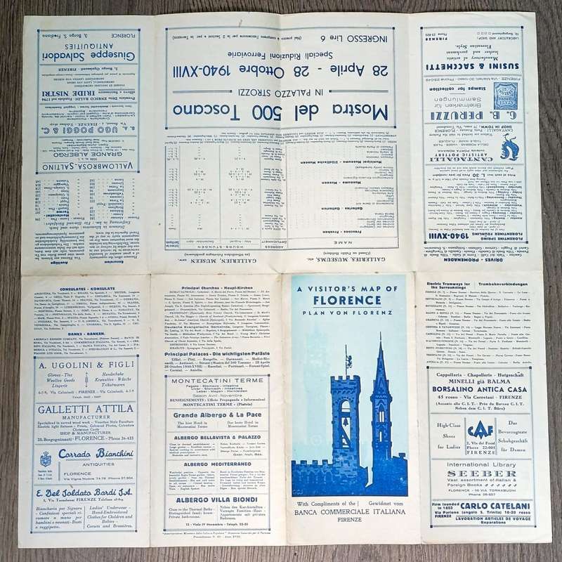 1940 WW2 period map of Florence, Italy brought back by Union soldier