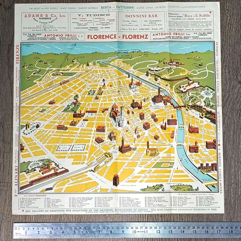 1940 WW2 period map of Florence, Italy brought back by Union soldier