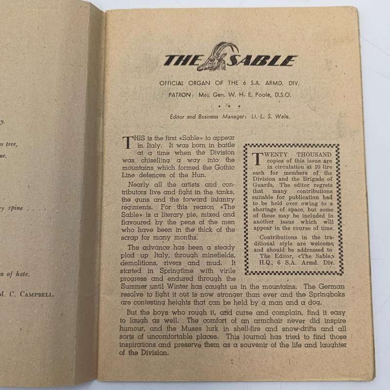 The sable - Official organ of the 6 SA Army Division - January 1945 - First Sable to appear in Italy
