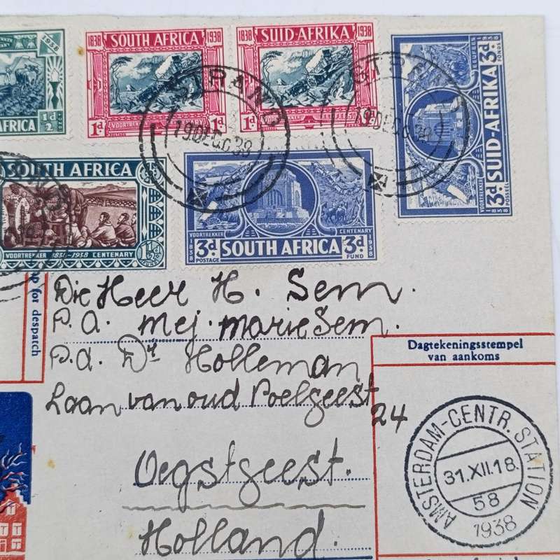 Commemorating New Years Flight Cover - Union of South Africa to Holland with SACC 75-80 stamps