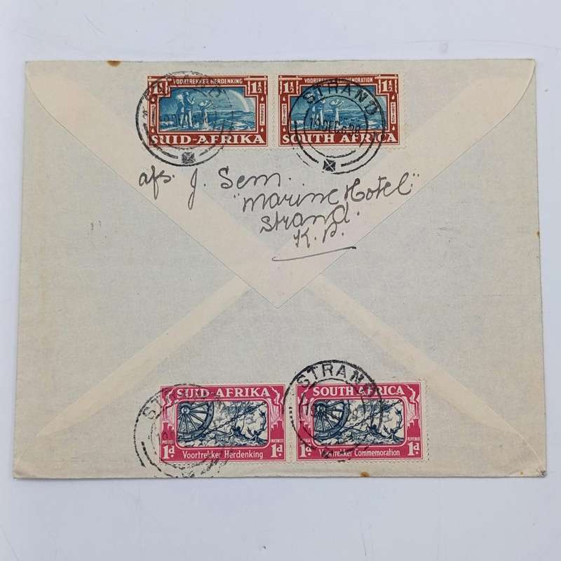 Commemorating New Years Flight Cover - Union of South Africa to Holland with SACC 75-80 stamps