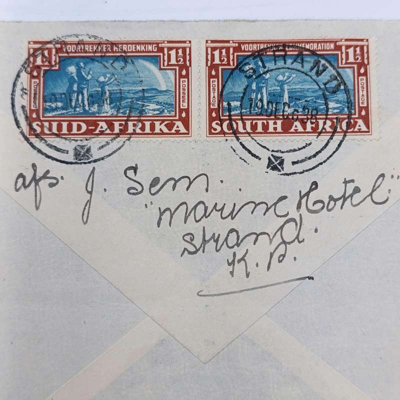 Commemorating New Years Flight Cover - Union of South Africa to Holland with SACC 75-80 stamps