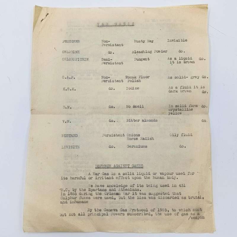 WW2 document for defence against gases
