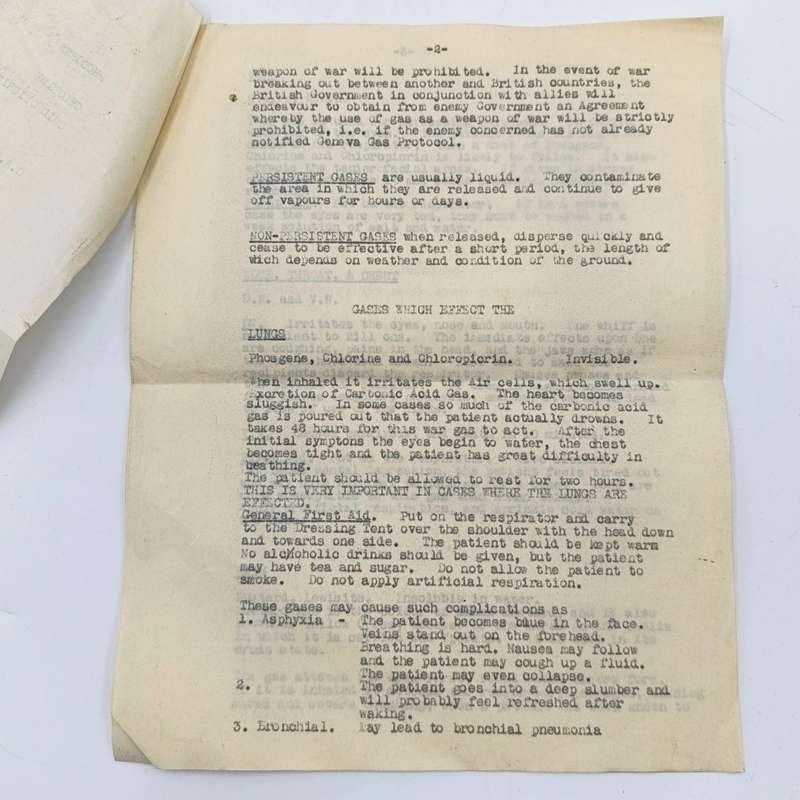 WW2 document for defence against gases