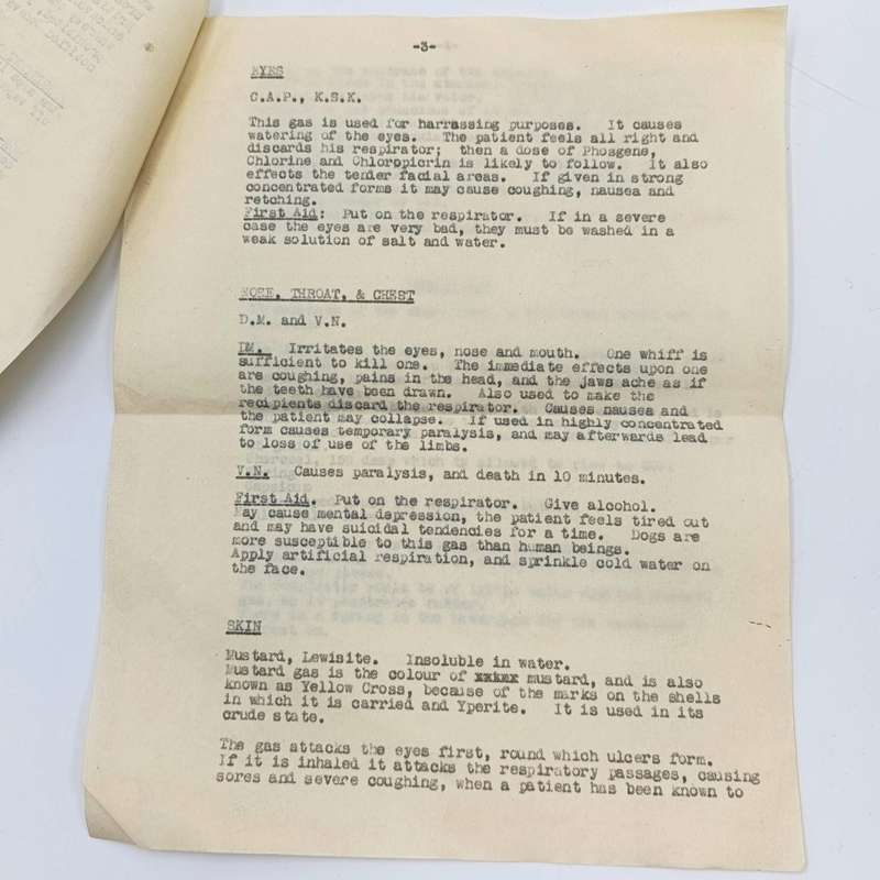 WW2 document for defence against gases