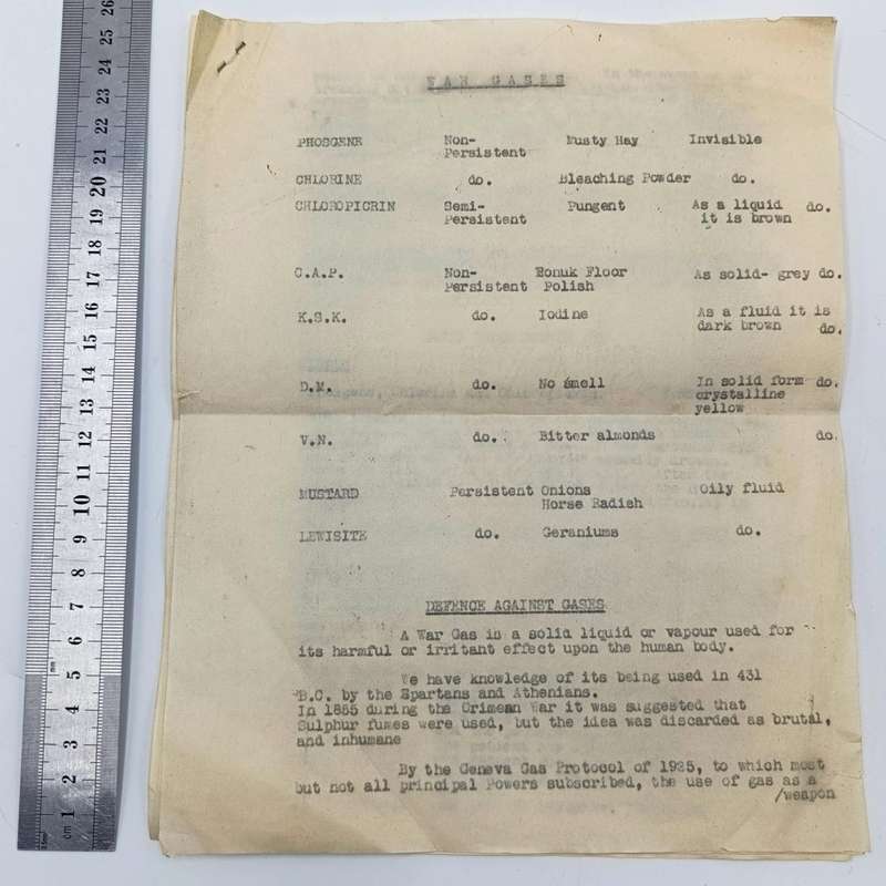 WW2 document for defence against gases