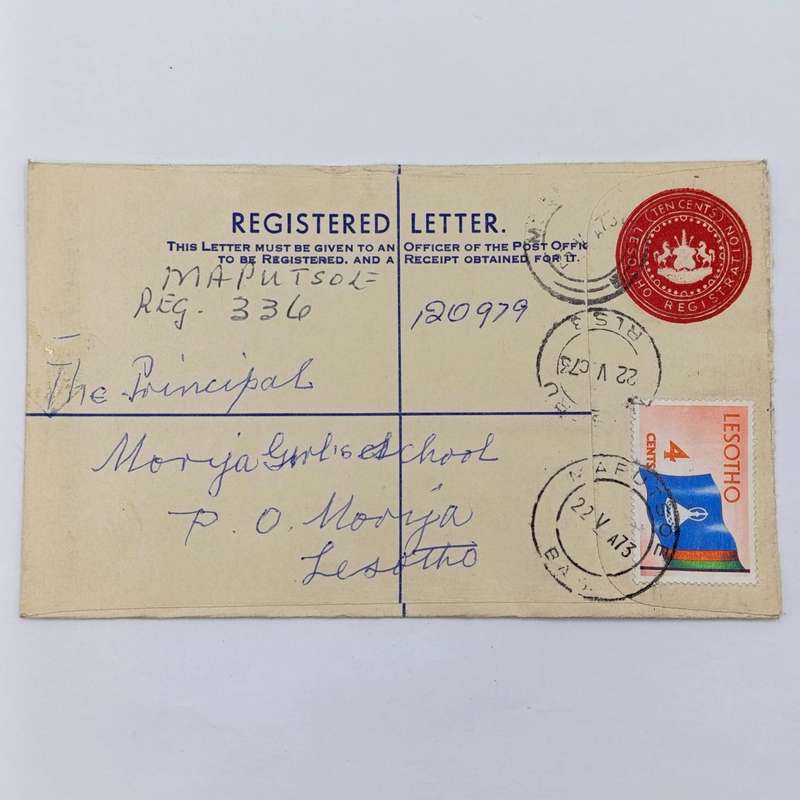 Maputsoe, Lesotho registered letter to Morija, Lesotho - with 4 cent Lesotho stamp