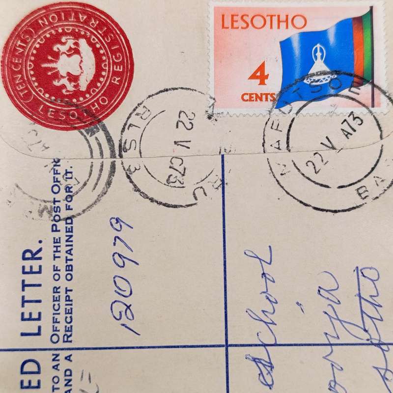 Maputsoe, Lesotho registered letter to Morija, Lesotho - with 4 cent Lesotho stamp