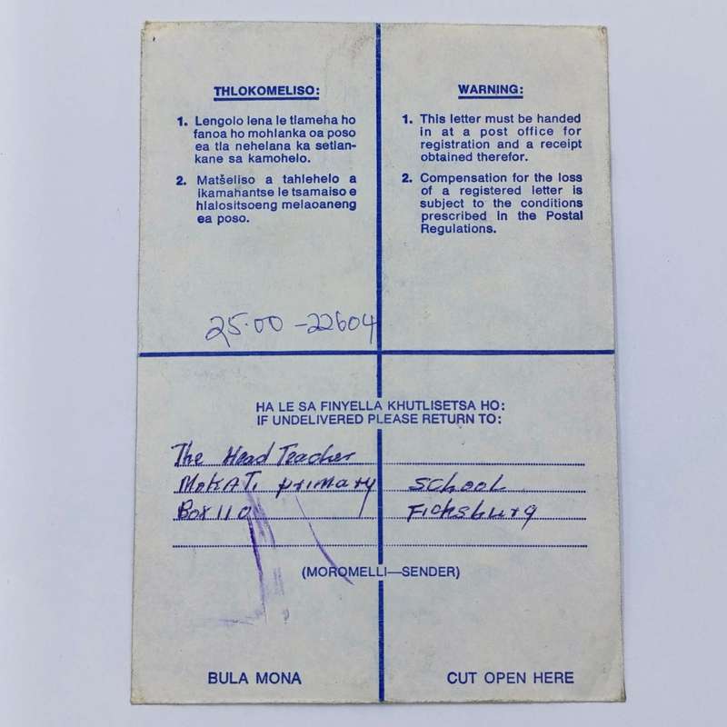 Maputsoe, Lesotho 1978 Postmaster cachet cancellations on Lesotho registered cover