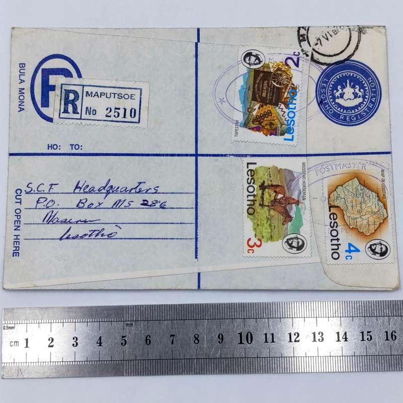 Maputsoe, Lesotho 1978 Postmaster cachet cancellations on Lesotho registered cover