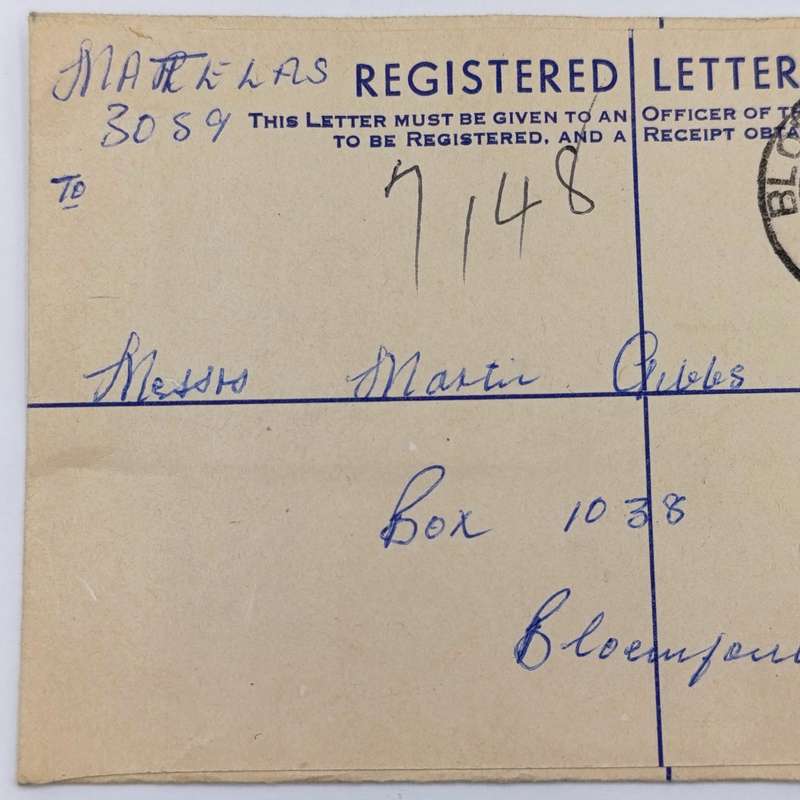 Registered Letter Matelas, Lesotho through Maseru to Bloemfontein, South Africa