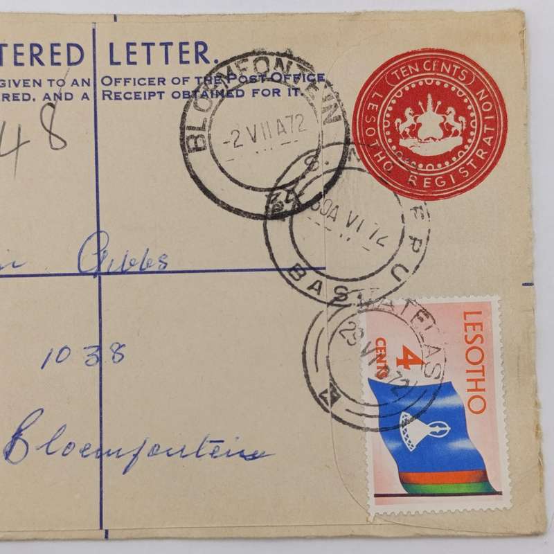 Registered Letter Matelas, Lesotho through Maseru to Bloemfontein, South Africa