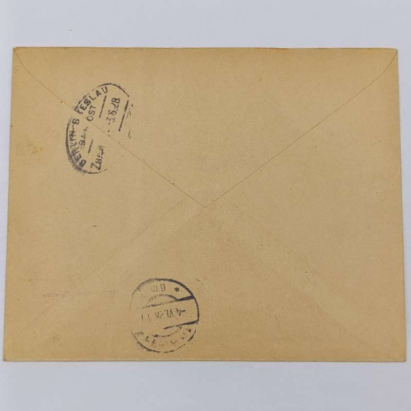 Postal Cover Riga, Latvia to Vienna, Austria with 6 triangular Latvian stamps cancelled 2 June 1928