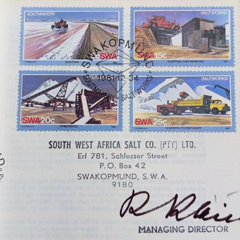 1981 SWA Swakopmund Salt works FDC signed by the Managing Director