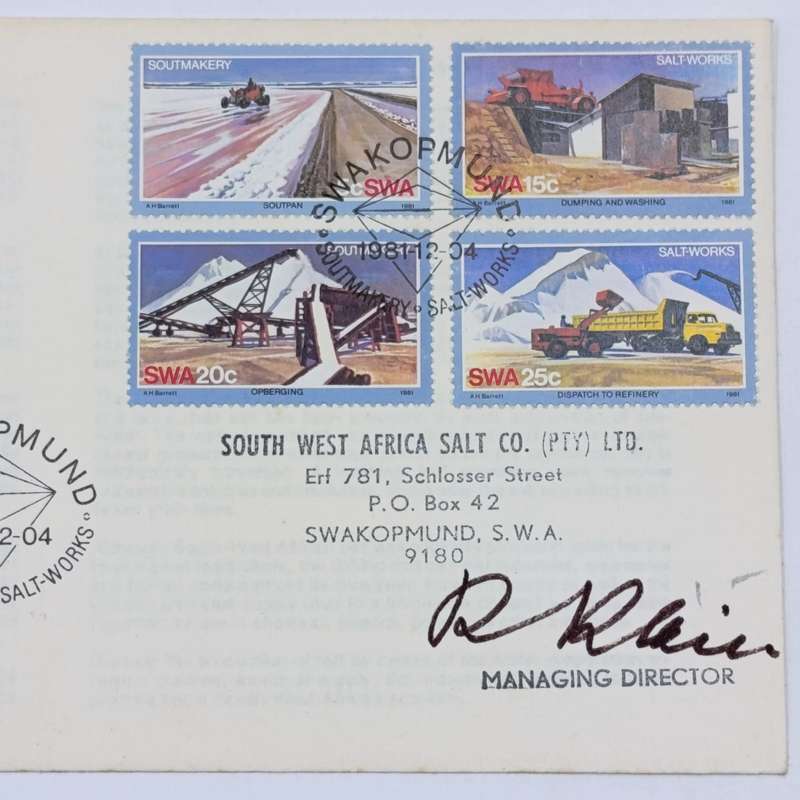 1981 SWA Swakopmund Salt works FDC signed by the Managing Director