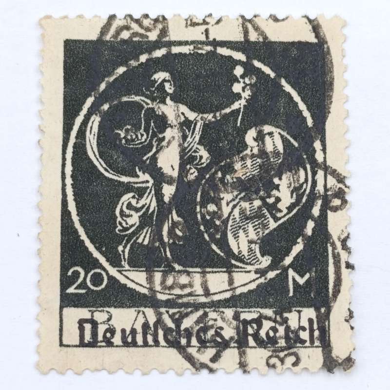 Bavaria 20 Mark stamp overprinted Deutsches Reich - Type 1