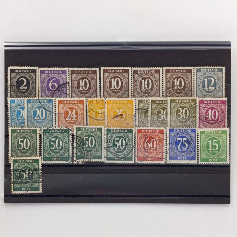 Germany 1946 - Lot of 24 Allied occupation zone stamps one with ribbon overprint