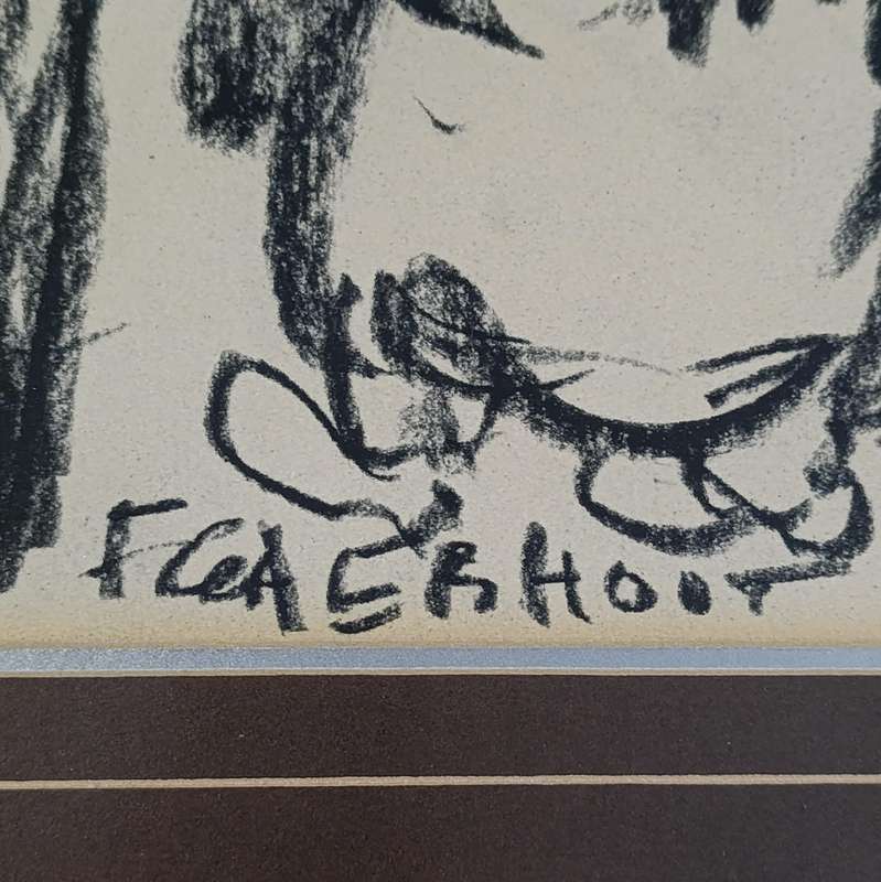 Original Frans Claerhout charcoal painting in frame