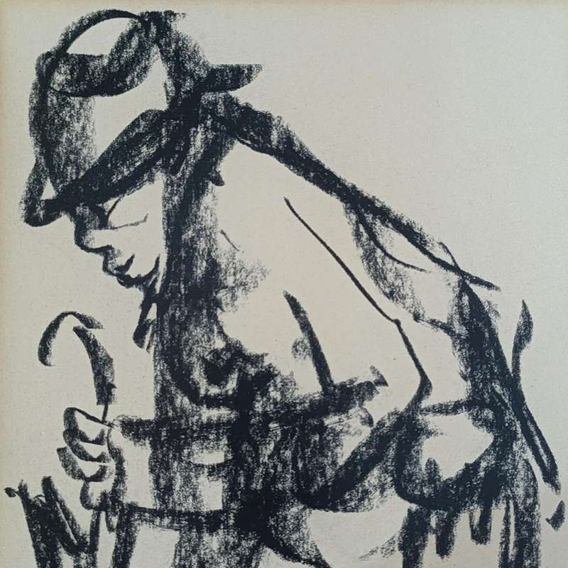 Original Frans Claerhout charcoal painting in frame