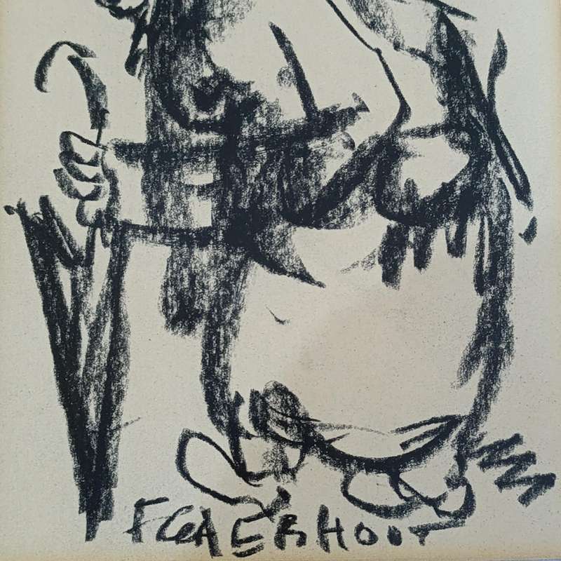 Original Frans Claerhout charcoal painting in frame