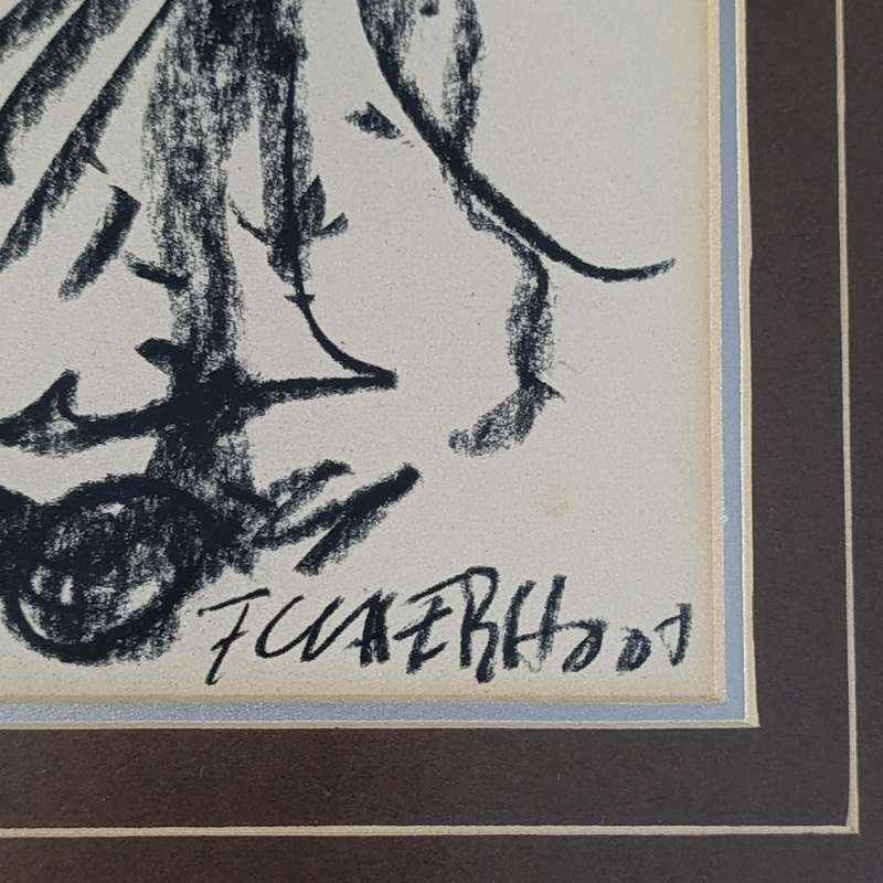 Original Frans Claerhout charcoal painting in frame