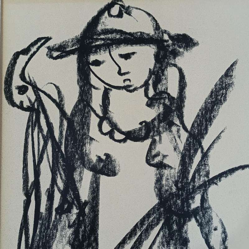 Original Frans Claerhout charcoal painting in frame