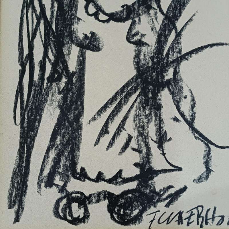 Original Frans Claerhout charcoal painting in frame