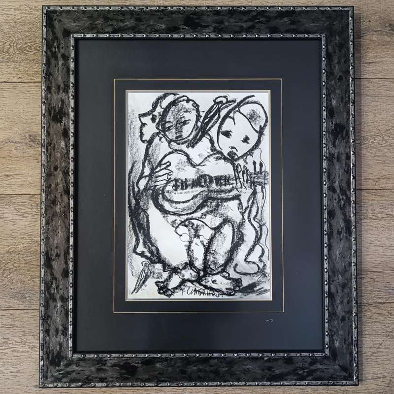 Original Frans Claerhout charcoal painting in frame