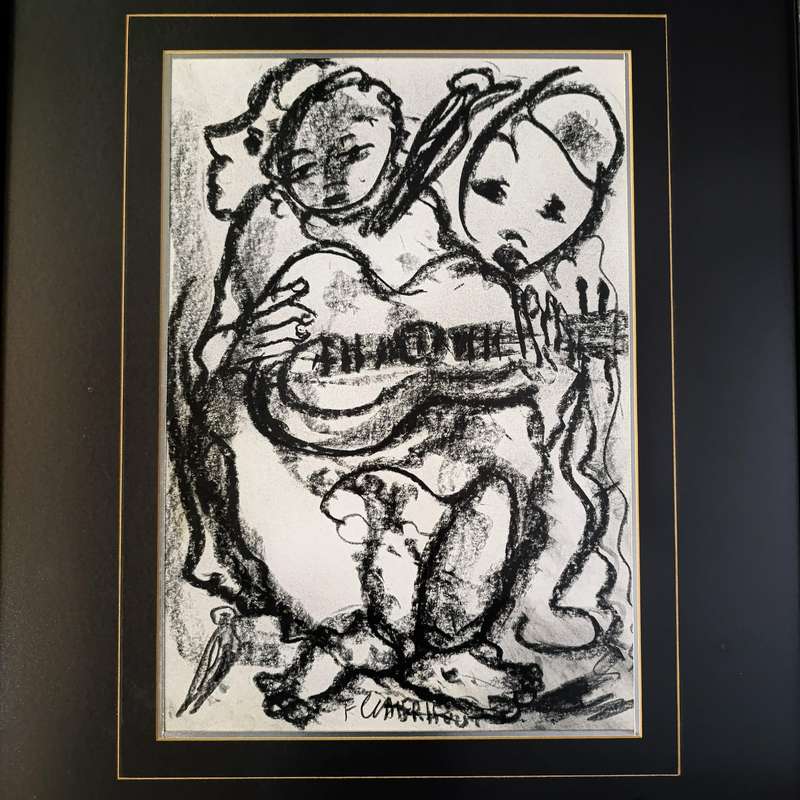 Original Frans Claerhout charcoal painting in frame