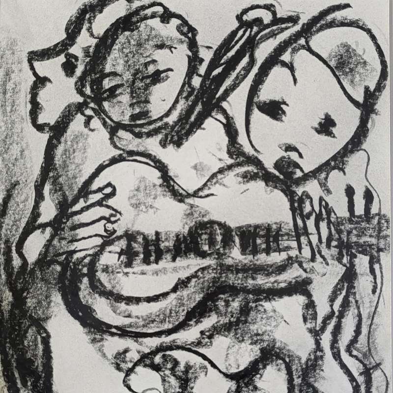 Original Frans Claerhout charcoal painting in frame