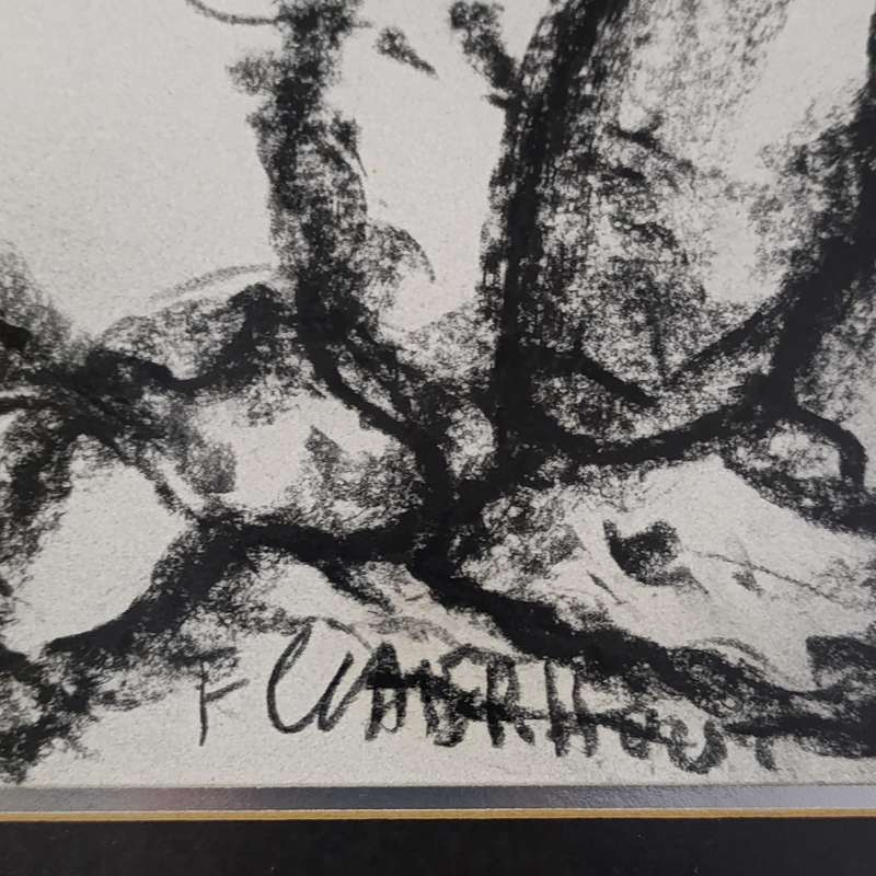 Original Frans Claerhout charcoal painting in frame