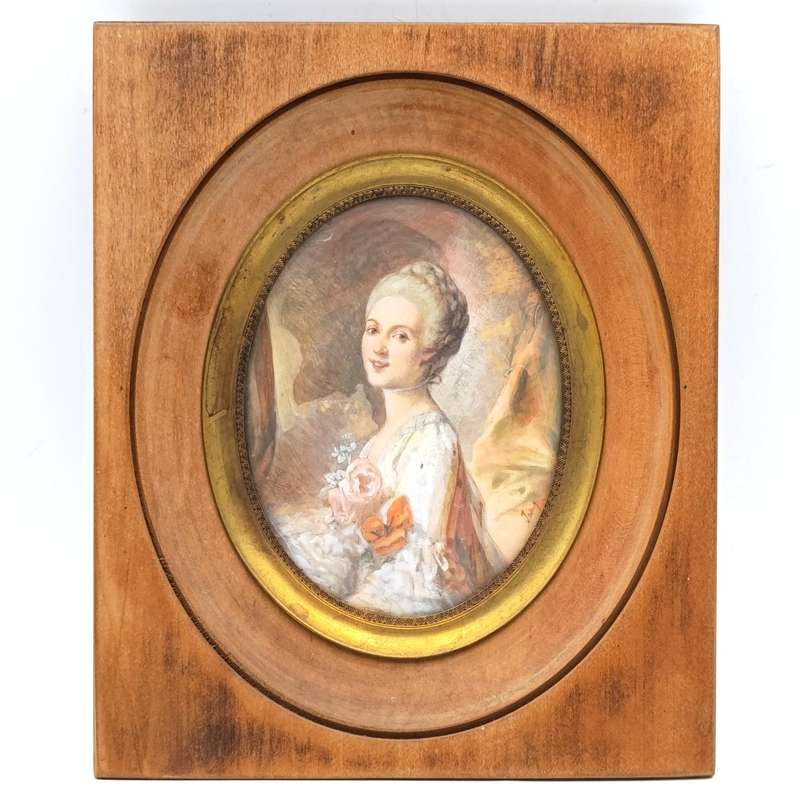 Antique handpainted mini portrait painting in frame