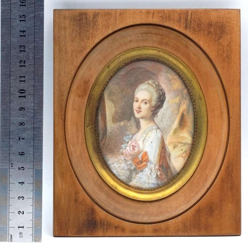 Antique handpainted mini portrait painting in frame